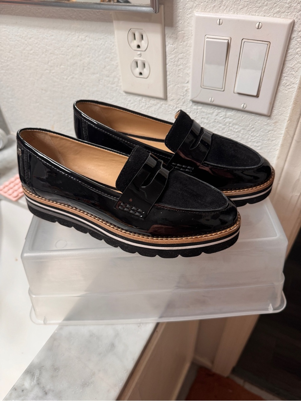 ANTONIO MELANI Black Patent Platform Loafers